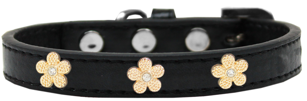 Gold Flower Widget Dog Collar Black Size 20